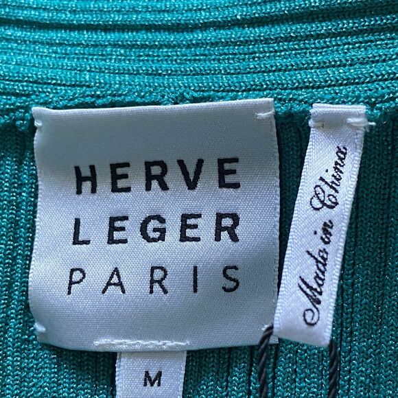 Harve Leger Ribbed Sweetheart Top M Green Long Sleeve Cropped Party Y2K $690 - Picture 7 of 12